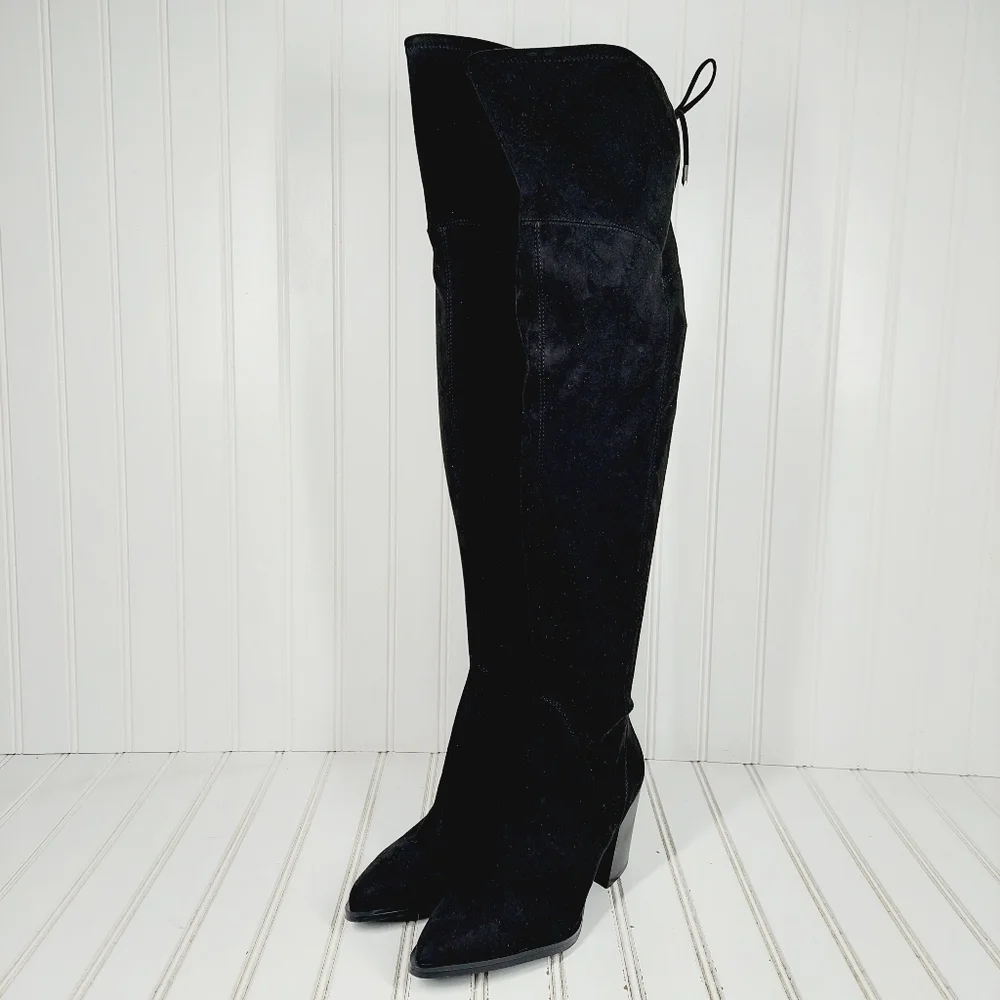 NEW Marc Fisher Comara Over The Knee Pointed Toe Boot Black Stretch Suede M43